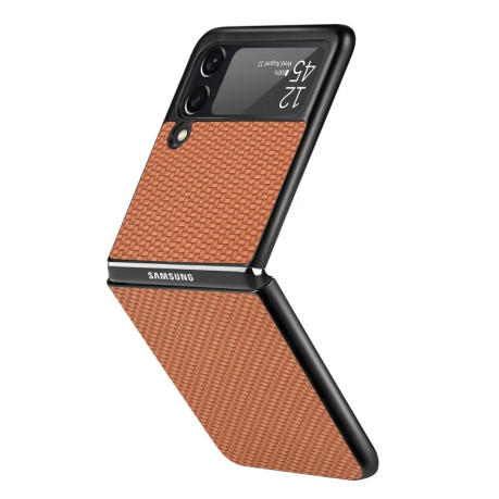 Противоударный чехол Cross Pattern Slim для Samsung Galaxy Z Flip3 5G - коричневый