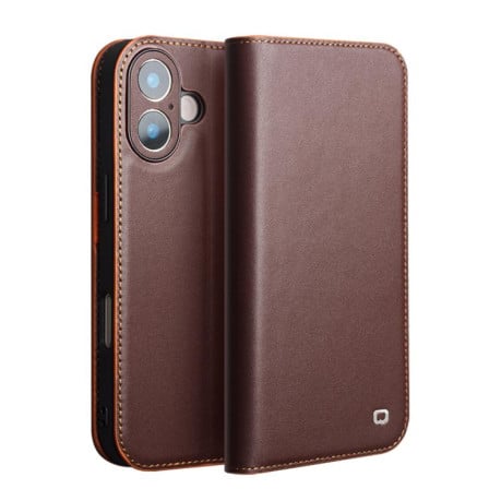 Чехол-книжка QIALINO Classic Gen2 с натуральной кожи на iPhone 17 - коричневый