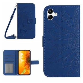 Чехол-книжка Skin Feel с рисунком подсолнуха на Samsung Galaxy A07 5G - синий