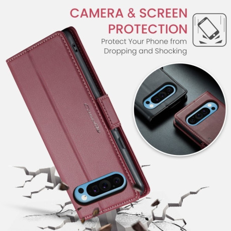 Чохол-книжка CaseMe 023 Butterfly Buckle Litchi Texture RFID Anti-theft Leather для Google Pixel 9 Pro XL - винно-червоний