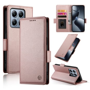 Чехол-книжка Side Buckle Magnetic Frosted Leather для Xiaomi 14T Pro - розовое золото