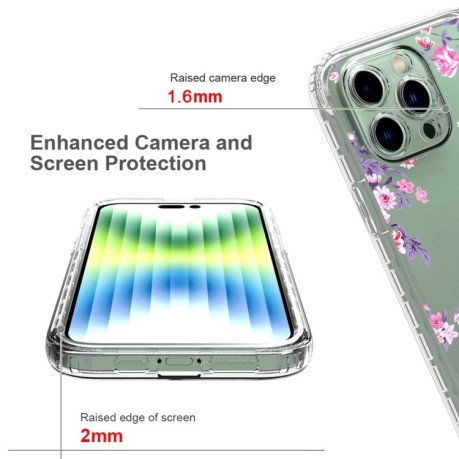 Противоударный чехол Transparent Painted для iPhone 14 Pro Max - Pink Flower