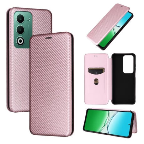Чехол-книжка Carbon Fiber Texture на OPPO A5 5G/4G Global - розовый