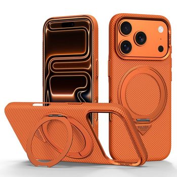 Чохол Sulada Kevlar Grid з поворотним магнітним тримачем на iPhone 18 Pro — оранжевий