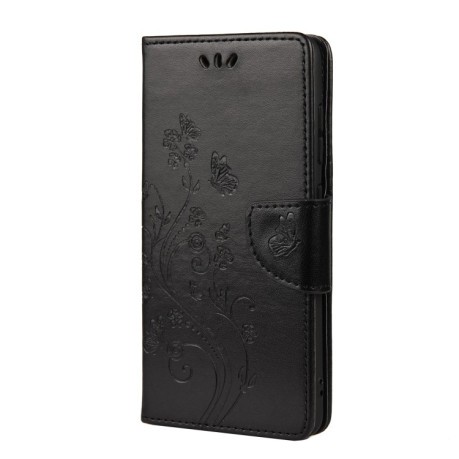 Чехол-книжка Pressed Flowers Butterfly Pattern на Samsung Galaxy S21 FE - черный