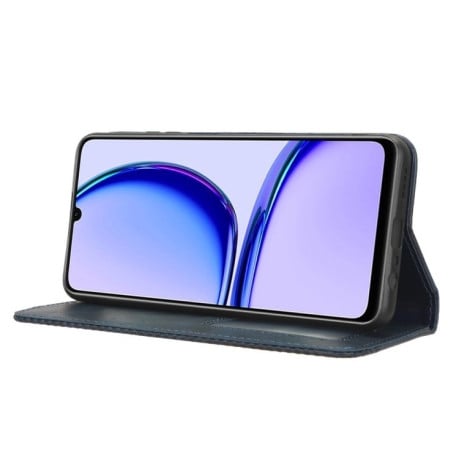 Чехол-книжка Magnetic Buckle Retro Crazy Horse Texture на Realme Note 50 4G - синий