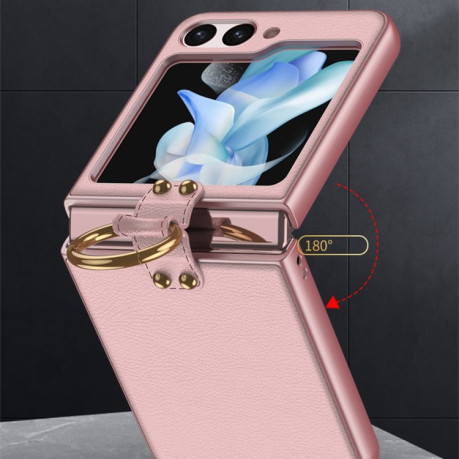 Противоударный чехол GKK Ultra-thin with Ring &amp; Strap для Samsung Galaxy Flip 5 - розовое золото