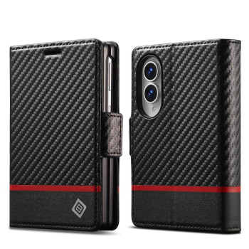 Чохол-книжка LC.IMEEKE Carbon Fiber на Samsung Galaxy Fold8 5G — горизонтальний чорний