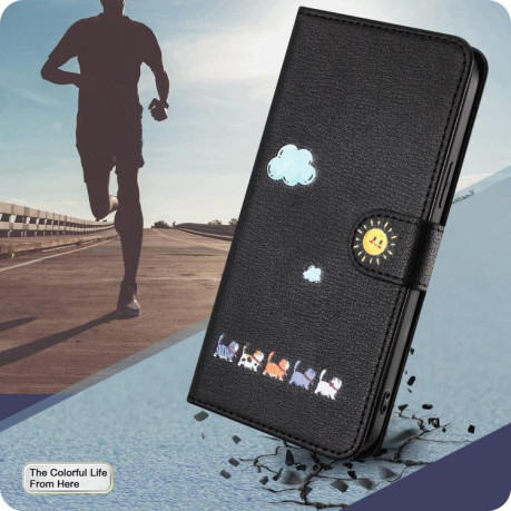 Чехол-книжка Cartoon Cats Leather для OPPO Reno13 5G Global - черный