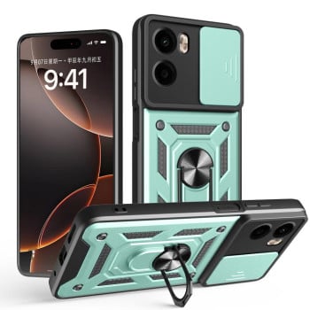 Противоударный чехол Camera Sliding для Motorola Moto G05 - зеленый