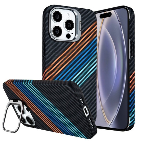 Ударозащитный чехол Carbon Fiber Lens Holder на iPhone 16 Pro - черный