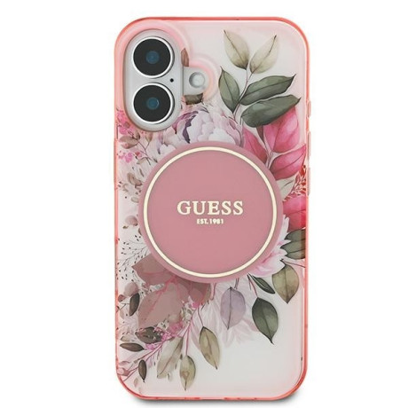 Оригинальный чехол Guess IML Flower &amp; Tonal Circle MagSafe для iPhone 16  - Pink