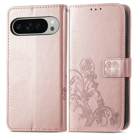 Чохол-книжка Four-leaf Clasp Embossed для Google Pixel 9 Pro XL - рожеве золото
