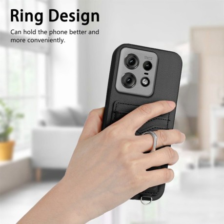 Противоударный чехол R20 Ring Card Holder для Motorola Edge 50 Pro 5G - черный