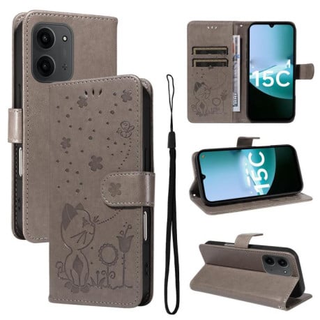 Чехол-книжка Cat Embossing Pattern на Xiaomi Redmi 15C 5G / 4G EU 173mm - серый