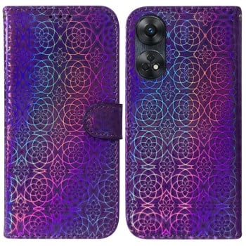 Чехол-книжка с цветной обложкой и магнитной застежкой Colorful Magnetic Buckle на OPPO Reno8 T 4G - фиолетовый