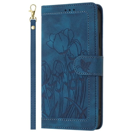 Чехол-книжка Tulips Embossed Leather для iPhone 16e - синий