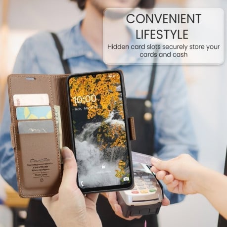 Чехол-книжка CaseMe 023 Butterfly Buckle Litchi Texture RFID Anti-theft Leather на Samsung Galaxy A07 / A06 - коричневый