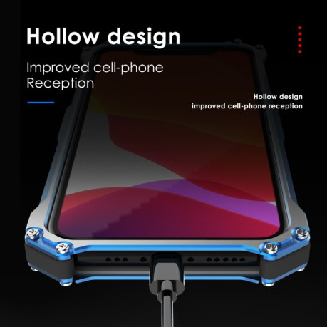Противоударный металлический чехол R-JUST Armor Metal на iPhone 12 Mini - синий