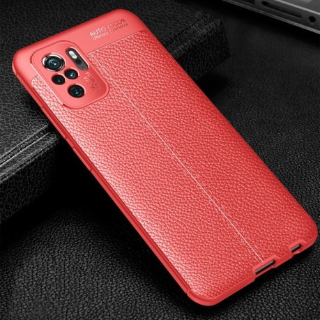 Противоударный чехол Litchi Texture на Xiaomi Redmi Note 10/10s/Poco M5s - красный