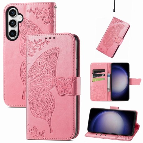 Чехол-книжка Butterfly Love Flower Embossed для Samsung Galaxy S23 FE 5G - розовый