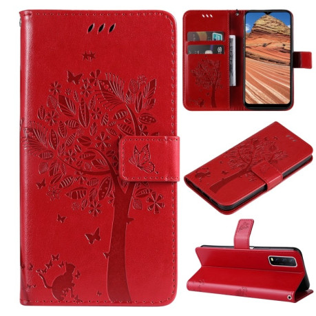 Чехол-книжка Cat Embossing Pattern на Vivo Y11s/Y12A/Y12s/Y20/Y20A/Y20s/Y20G/Y20SG - красный