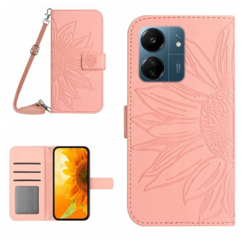 Чохол-книжка Skin Feel з малюнком соняшника на Xiaomi Redmi 13C/Poco C65 4G - рожевий