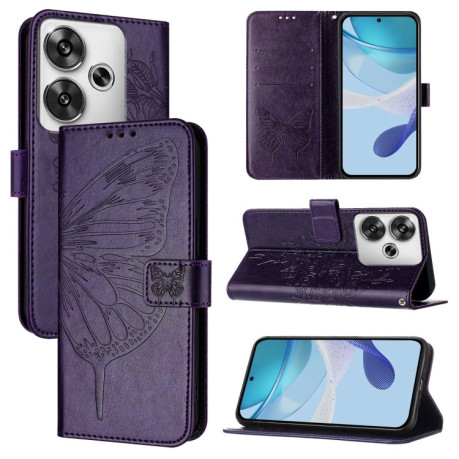 Чехол-книжка Embossed Butterfly для Xiaomi Poco F6 - фиолетовый