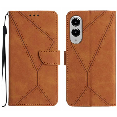 Чехол-книжка Stitching Embossed Leather для Samsung Galaxy S25 Edge 5G - коричневый
