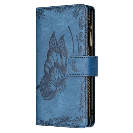 Чехол-кошелек Flying Butterfly Embossing для iPhone 13 Pro Max - синий