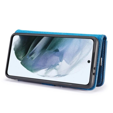 Кожаный чехол-книжка DG.MING Crazy Horse Texture на Samsung Galaxy S21 FE - синий