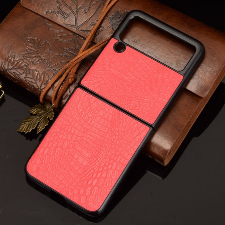 Ударопрочный чехол Crocodile Texture на Samsung Galaxy Z Flip3 5G - красный