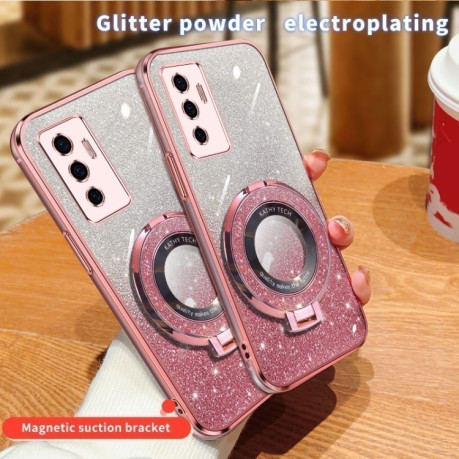 Противоударный чехол Plated Gradient Glitter Round Holder для Vivo S10e / V23e 4G / 5G - голубой