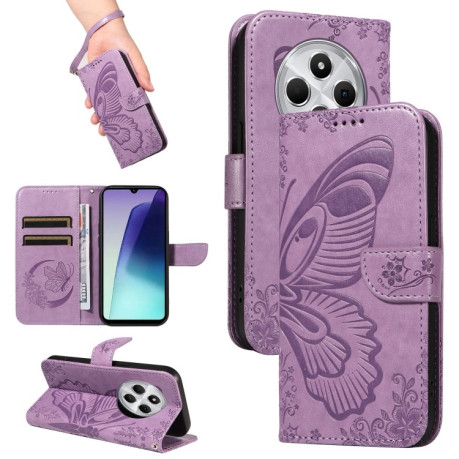 Чохол-книжка Swallowtail Butterfly Embossed Leather для Xiaomi Redmi 14C 4G/Poco C75/Redmi A4 5G - фіолетовий