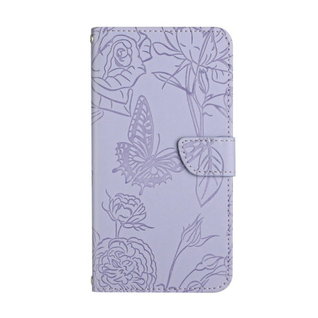 Чехол-книжка Butterfly Peony Embossed для OnePlus 12 5G - фиолетовый
