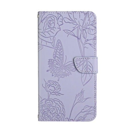Чохол-книжка Butterfly Peony Embossed для OnePlus 12 5G - фіолетовий