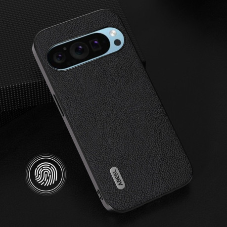 Противоударный чехол ABEEL Genuine Leather Litchi Texture для Google Pixel 9 Pro - черный