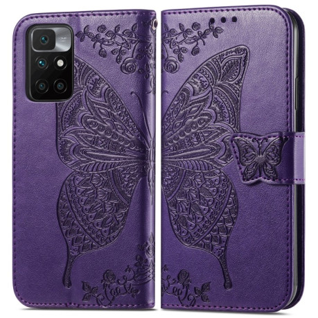 Чехол-книжка Butterfly Love Flower для Xiaomi Redmi 10 - темно-фиолетовый