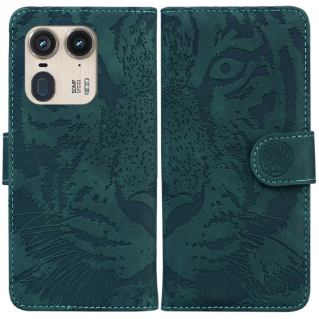 Чехол-книжка Tiger Embossing для Motorola Edge 50 Ultra - зеленый