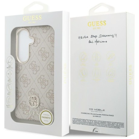 Оригінальний чохол Guess 4G Rhinestone Round Logo з MagSafe для Samsung Galaxy S26 — рожевий