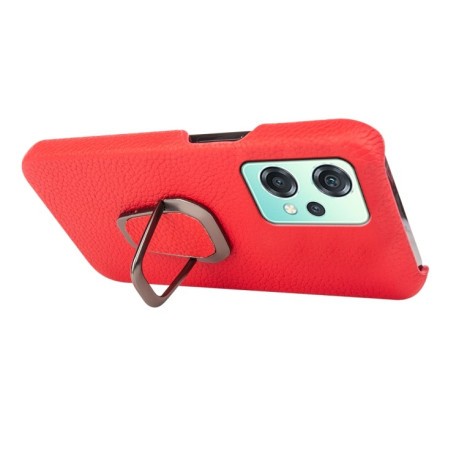 Протиударний чохол Ring Holder Litchi Texture для Realme 9 Pro/OnePlus Nord CE 2 Lite 5G - червоний