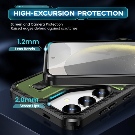Протиударний чохол Ring Holder Carbon Fiber PC Hybrid TPU  для Samsung Galaxy S25+ 5G - зелений