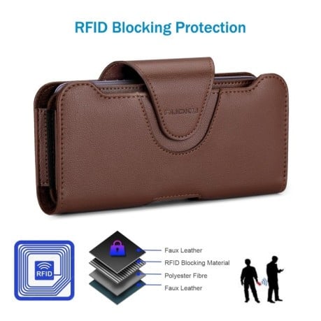 Універсальний чохол NUOKU на діагональ 5.5-6.7 Belt Clip Carrying Pouch з фактурою Litchi та кріпленням на пояс – темно-коричневий