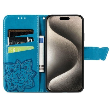 Чехол-книжка Butterfly Love Flower Embossed для iPhone 16 - синий