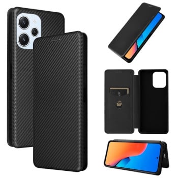 Чехол-книжка Carbon Fiber Texture на Xiaomi Redmi 12 4G/12 5G/Note 12R/POCO M6 Pro 5G - черный