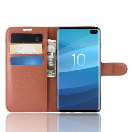 Чехол- книжка Litchi Texture на Samsung Galaxy S10 5G- коричневый