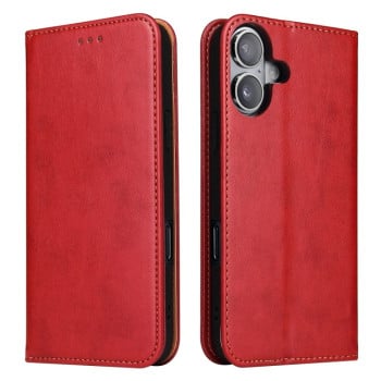 Кожаный чехол-книжка Fierre Shann Genuine leather для iPhone 16 - красный