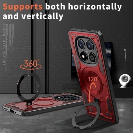 Протиударний чохол MagSafe Holder Armor PC Hybrid для Xiaomi Redmi Note 14 Pro 5G/Poco X7 - червоний