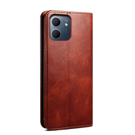 Чохол-книжка Simple з фактурою Crazy Horse з воском на OPPO A5x 4G/5G - коричневий