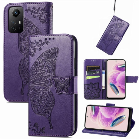 Чехол-книжка Butterfly Love Flower Embossed для Xiaomi Redmi Note 12S - фиолетовый